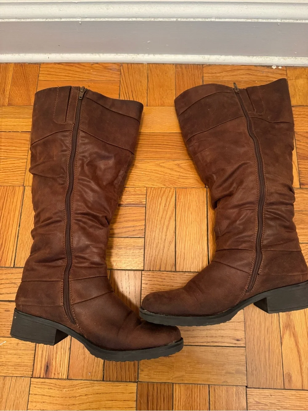 Baretraps Women's Brown Knee-High Buckle Boots